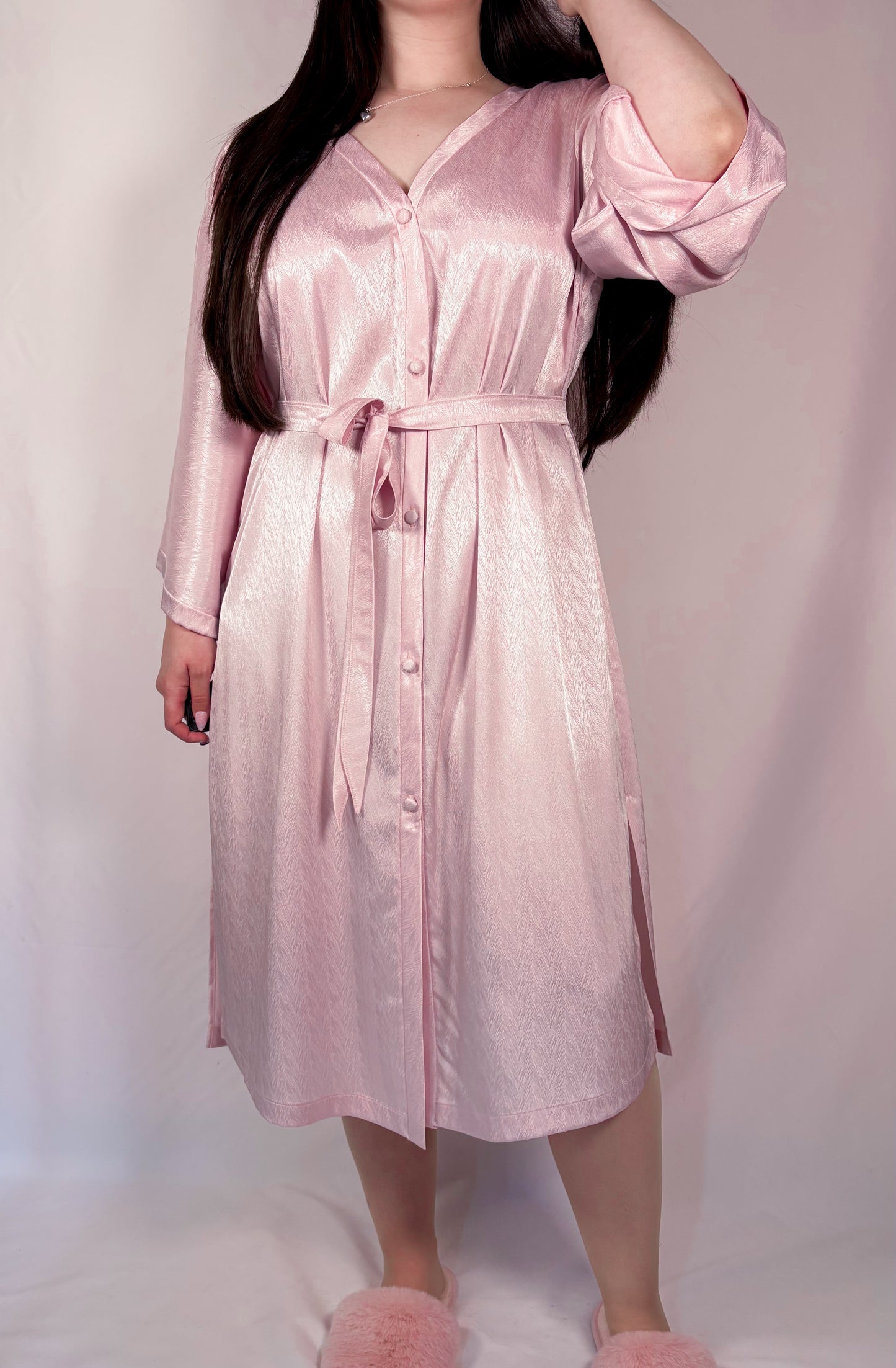 Amoris Pink Satin Bathrobe